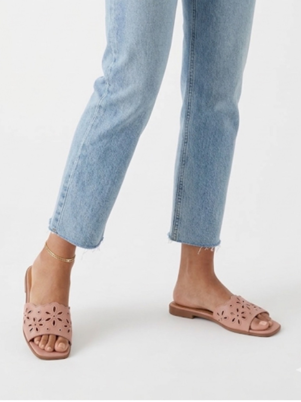 Bandolino Pink Laser-Cut Slide Sandals